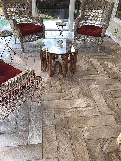 Happy Floors Fitch In Fawn Color 6x24 Porcelain Tiles In Herringbone