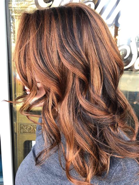 Maintain an ombre style with different color levels. Natural redhead with dark brown lowlight balayage ...