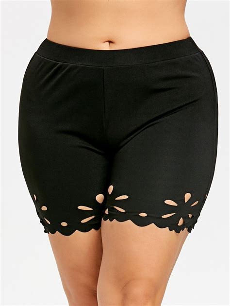 [17 off] 2021 plus size scalloped edge fitted shorts in black dresslily