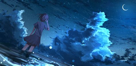 1024x500 Resolution Anime Girl In Half Moon Night 4k 1024x500
