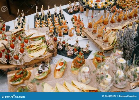 Delicacies And Snacks At The Buffet Or Banquet Catering Stock Photo