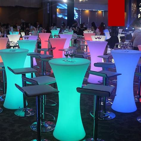 new rechargeable led luminous cocktail table ip54 waterproof round glowing led bar table outdoor