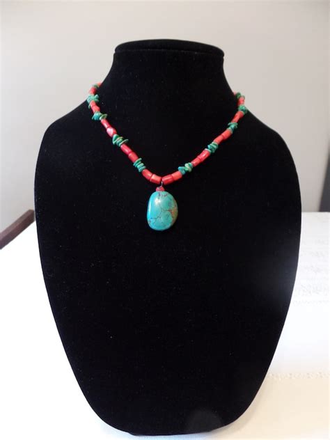 Turquoise And Coral Necklace Etsy