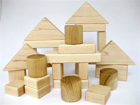 Wooden Building Blocks Set Of 26 Wood Toddler Toy By Greenbeantoys