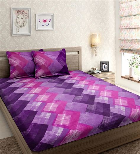 Buy Purple Satin Cotton Queen Size Bedsheet Set Of 3 By Sleep Sure