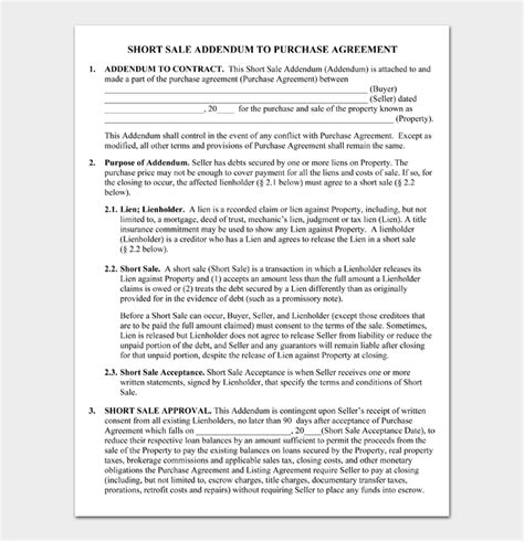 Addendum To Purchase Agreement Examples And Templates