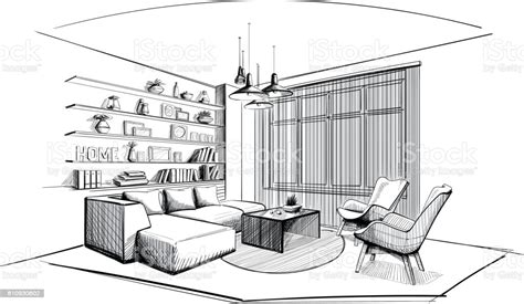 modern living room interior sketch stock illustration  image