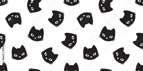 Cat Seamless Pattern Cat Head Vector Kitten Isolated Wallpaper Background White Stock Vector