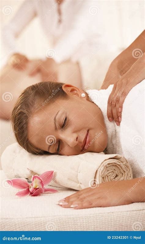 Closeup Of Woman Getting Massage Stock Image Image Of Attractive Brunette 23242301