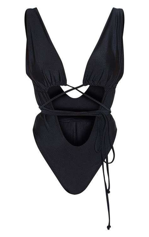 black cut out wrap around swimsuit swimwear prettylittlething