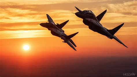 Hd Wallpaper Sunset The Sky Clouds Fighter The Mig 29 Polish Air