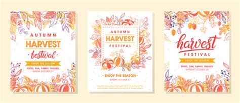 Autumn Harvest Festival Banners With Harvest Symbols Leaves And Floral