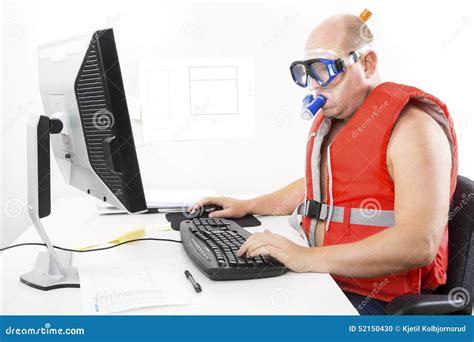 Funny Businessman In Diving Mask And Snorkel Stock Photo Image 52150430