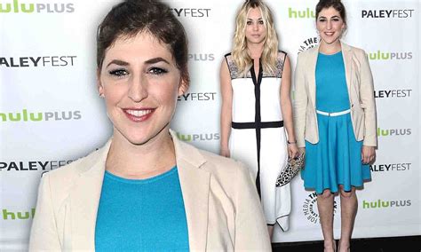 the big bang theory s mayim bialik dazzles in flirty blue dress while her costar kaley cuoco is