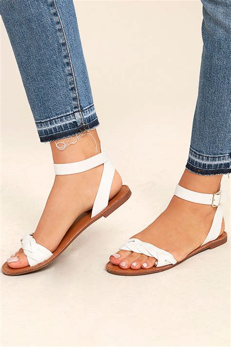 White Ankle Strap Sandals White Sandals Flat Sandals Lulus