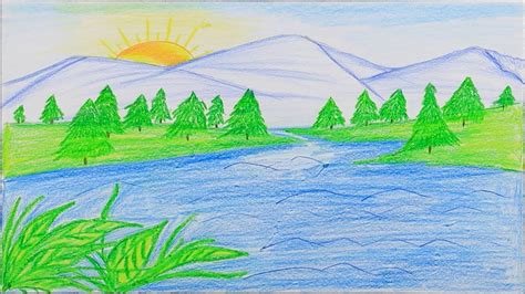 Learn how to draw an easy landscape that has a simple fore, middle and background with this step by step tutorial. How to draw a beautiful mountain lake step by step (very ...