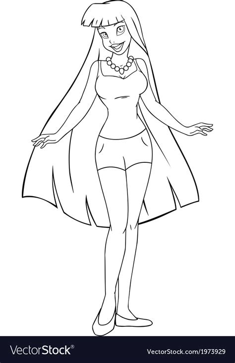 Teenage Girl In Tanktop And Shorts Coloring Page Vector Image