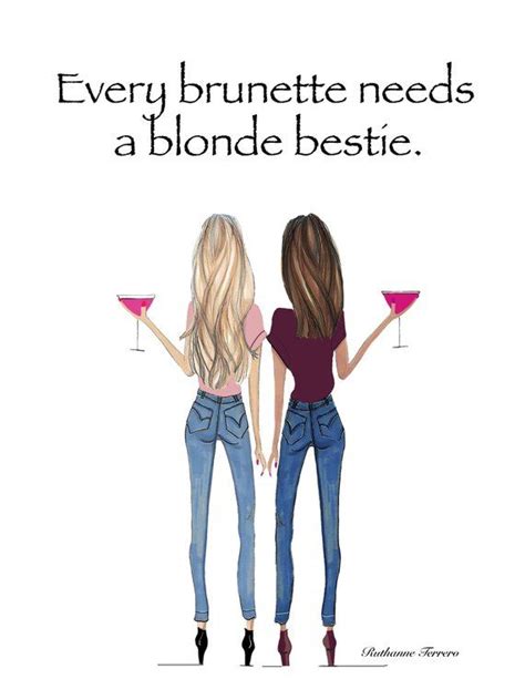 Brunette Blonde With Cosmos Fashion Illustration Every Etsy Blonde And Brunette Best Friends