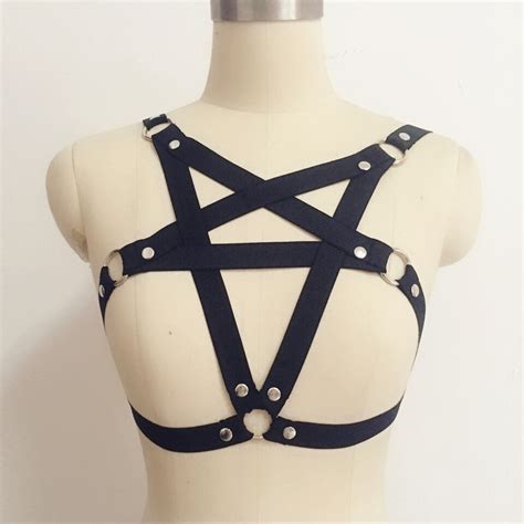 spedizione gratuita caged imbracatura bra harness lingerie black gothic club erotico rebel