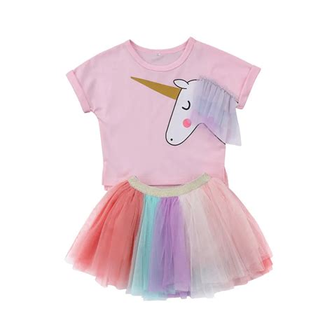 Kids Baby Girl Unicorn Clothes Sets Short Sleeve Cartoon Top T Shirt