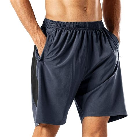 Mens Workout Running Shorts With Zipper Pockets Quick Dry Lightweight Breathable Gym Shorts