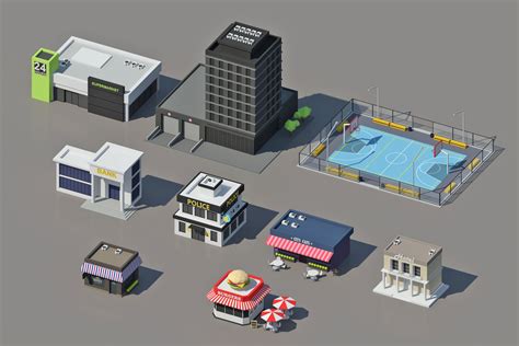 3d Model Low Poly City Pack Isometric Vr Ar Low Poly Cgtrader