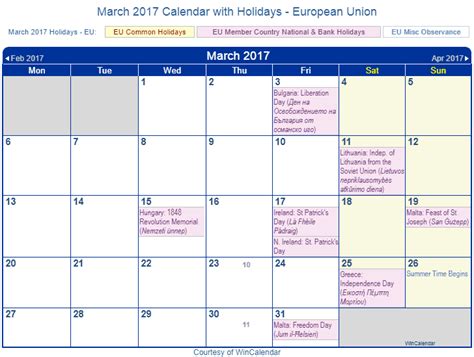 Print Friendly March 2017 Eu Calendar For Printing