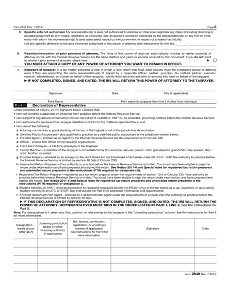 Form 2848 Power Of Attorney And Declaration Of Representative Irs