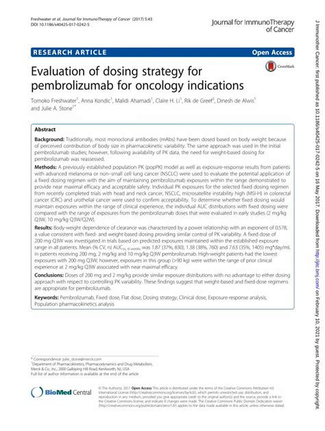 PDF Evaluation Of Dosing Strategy For Pembrolizumab For Renal And