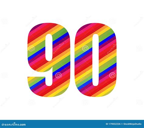 90 Number Rainbow Style Numeral Digit Colorful Number Vector