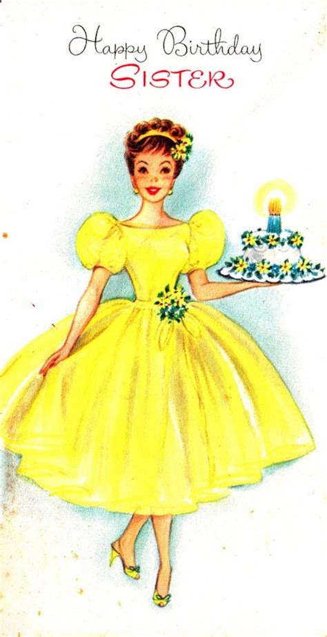 Vintage Happy Birthday Sister 1950s Greetings Card B21 Etsy