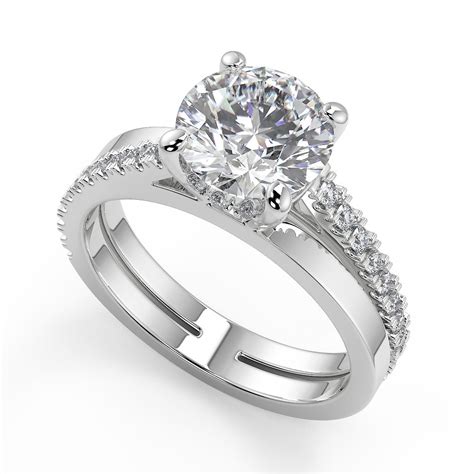 285 Ct Round Cut Promise Pave Diamond Engagement Ring Set Vs1 G White