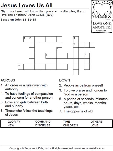 Jesus Crossword Puzzles For Kids