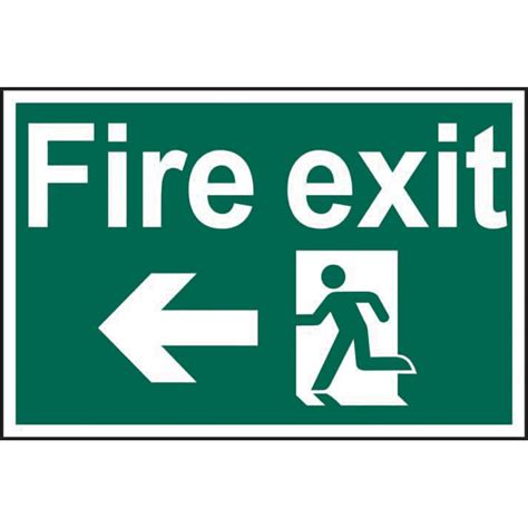 Fire Exit Running Man Arrow Left Sign Self Adhesive Semi Rigid Pvc