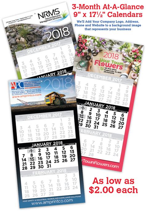 3 Month At A Glance Custom Promotional Calendar Apc Solutions