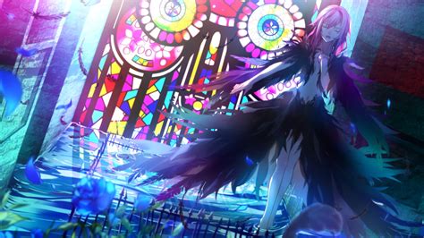 female anime character covered with feathers digital wallpaper manga guilty crown stained