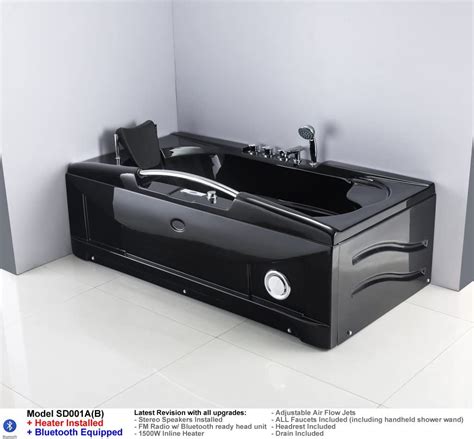 1 person massage hydrotherapy left corner black bathtub with remote bluetooth inline water heater