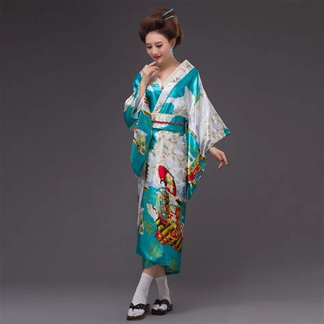 Sky Blue New Japanese Women S Silk Satin Kimono Yukata Evening Dress Haori Kimono With Obi