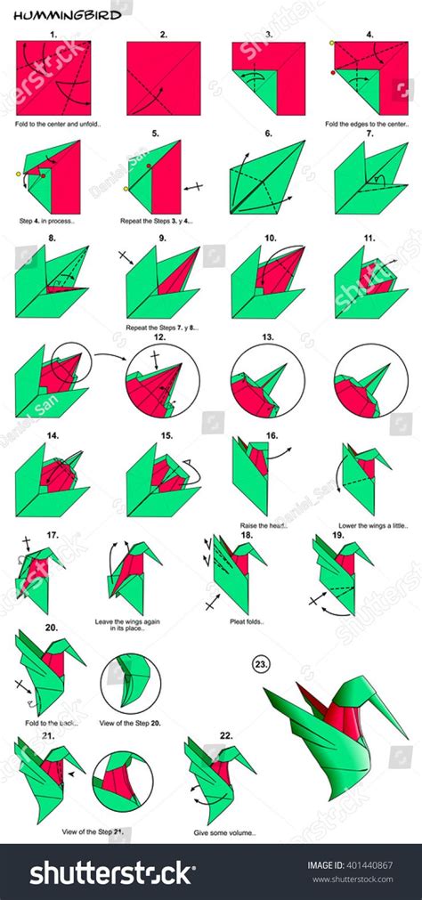 Origami Animal Bird Hummingbird Diagram Instructions Stock Illustration