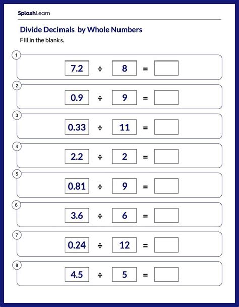 Divide Decimals By Whole Numbers Worksheets For 5th Graders Online