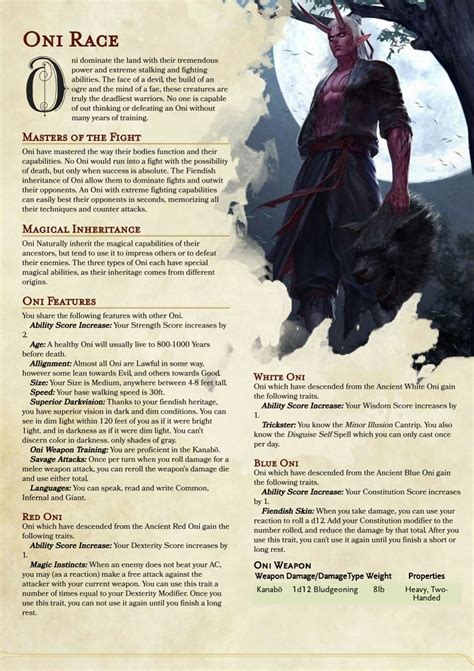 Part 1 Of 3 Of My Homebrew Oni Race Balanced For Dnd 5e Dungeons And