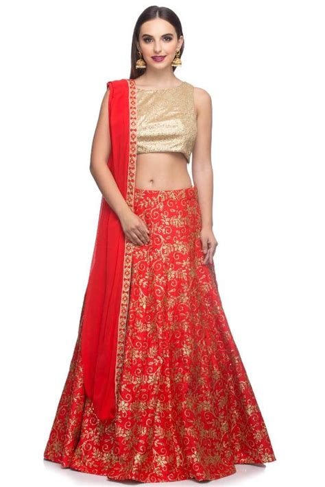 Gold And Red Red And Gold Sequined Lehenga Choli By Elegance By Kanupriya