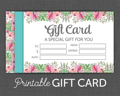 Search our wide selection of printable gift cards for different occasions. Gift Certificate Floral Gift Card Printable gift Card