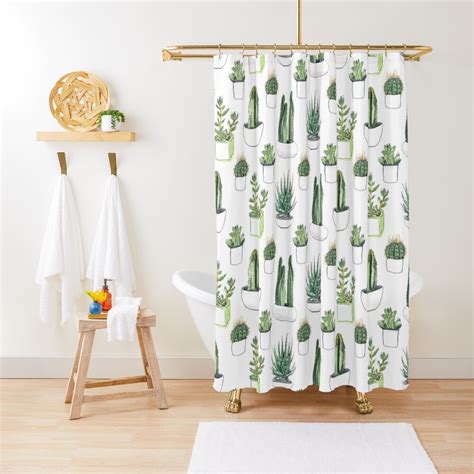 Watercolour Cacti And Succulents Shower Curtain For Sale By Crumpsticks