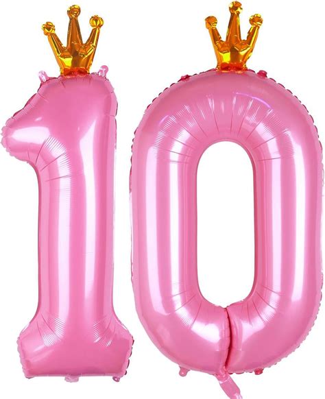 Giant Pink Number 10 Balloon With Crown 40inch Big Baby