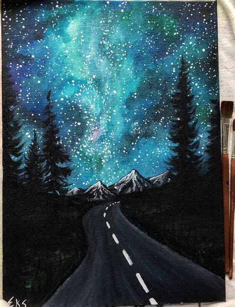Road Painting Realism Painting Night Painting Blue Painting