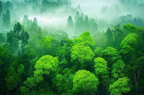 Premium Photo Beautiful Green Forest Trees In Vivid Color Nature