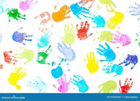 Multicolored Kids Handprints On White Background Stock Illustration
