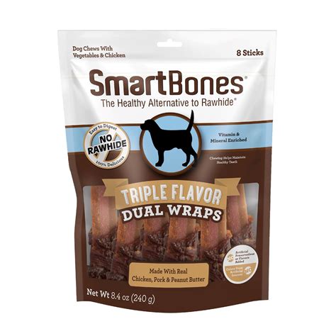 Smartbones Triple Flavor Dual Wraps Dog Chews Chicken Pork And Peanut