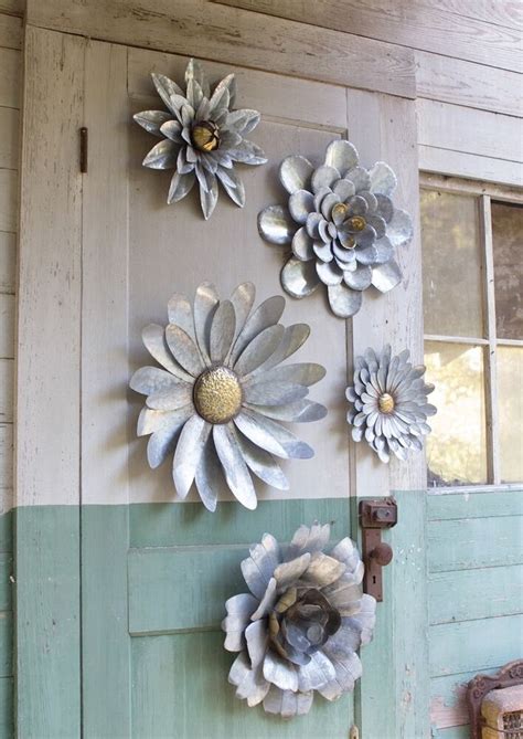 5 Galvanized Metal Flower Wall Art Sculptures Indoor